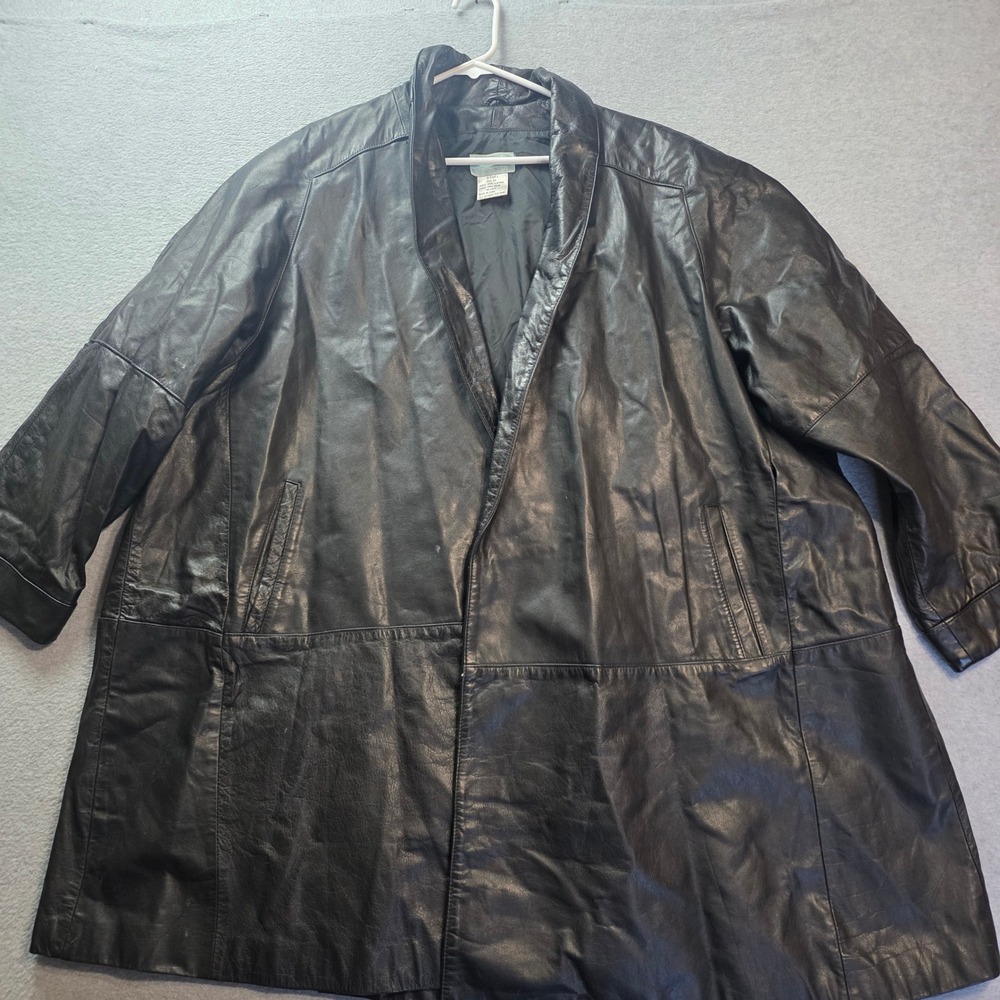 Venezia Longline Blazer Womens Black Genuine Leather Coat Oversized Vintage Y2K